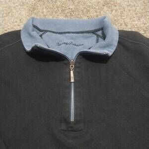 Tommy Bahama Pullover Mens Size XL Black Quarterzip Reversible Contrast Collar S